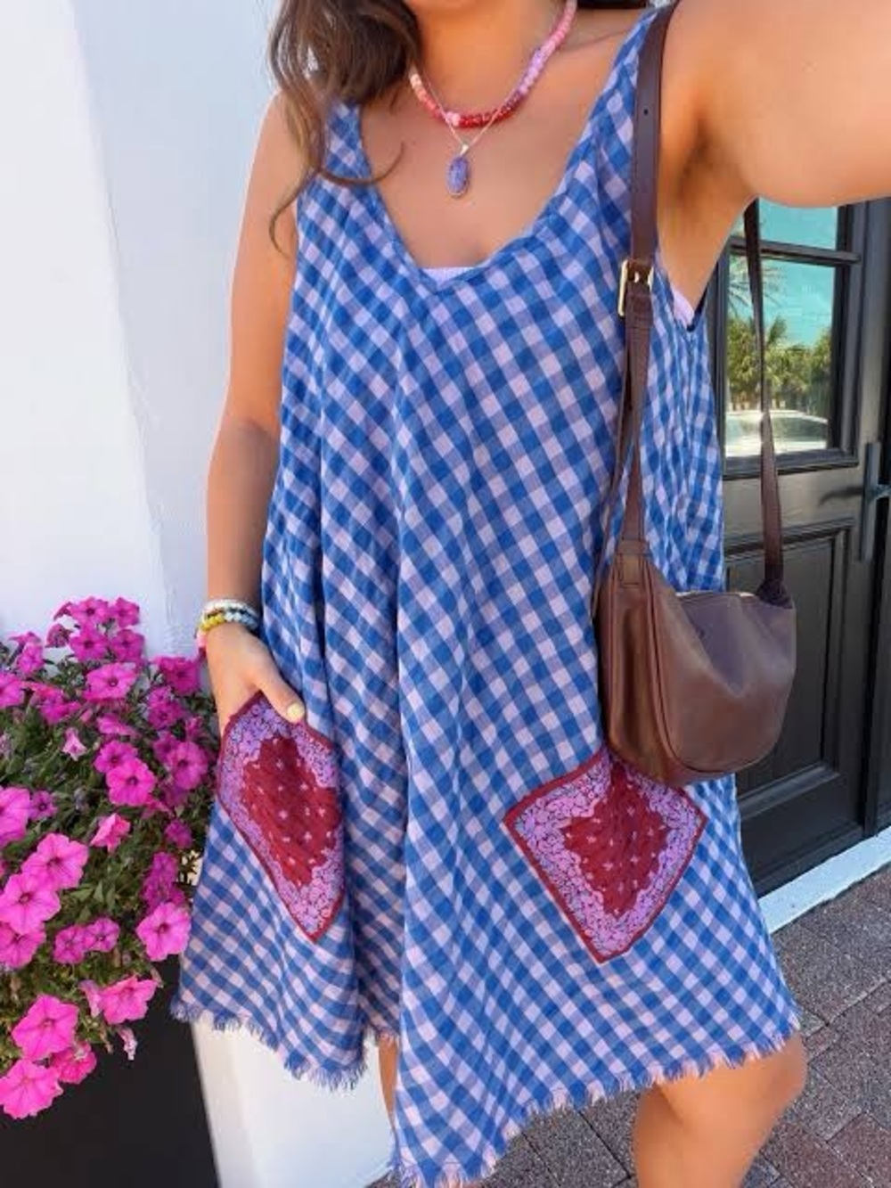 Natural Life Blue In The Moment Gingham Sleeveless Pocket Dress -XL NWT